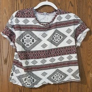 ZARA top with patterns white balck and red